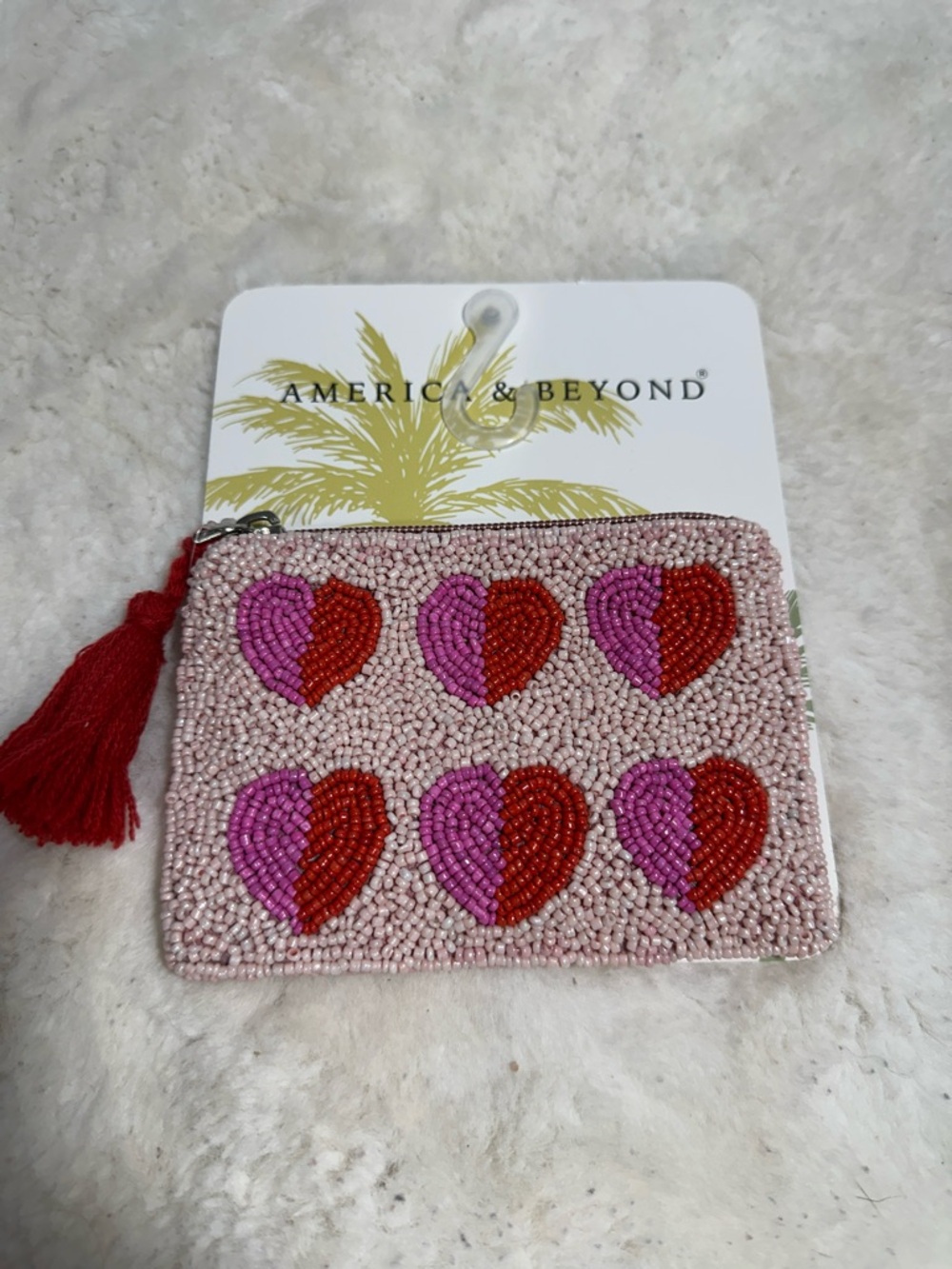 America & beyond heart pink beaded mini pouch